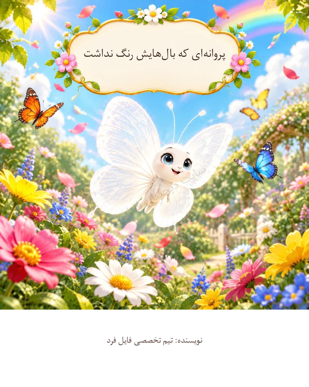 کتاب داستان کودکانه “پروانه ای که بال هایش رنگ نداشت”. مختص گروه سنی الف و ب. کتاب آموزشی. فارسی. نسخه پی دی اف