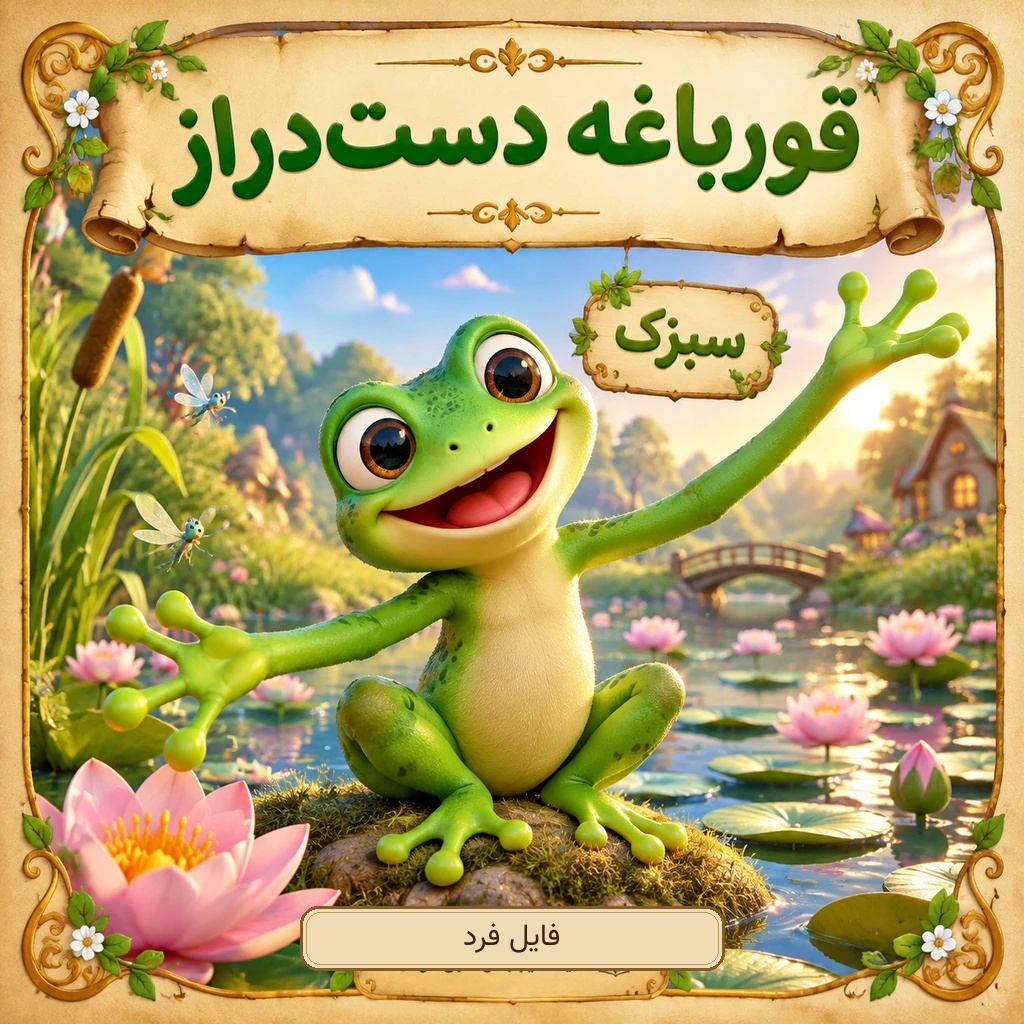کتاب داستان کودکانه “قورباغه دست دراز”. مختص گروه سنی الف و ب (3 تا 8 سال). کتاب آموزشی. فارسی. نسخه پی دی اف